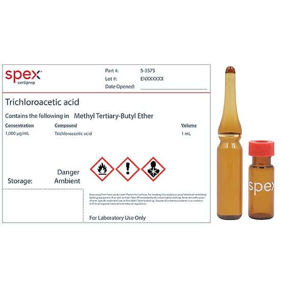 Spex S-3575-PK Trichloroacetic Acid Organic Standard, 1,000 µg/mL; 1 mL; 4/pk