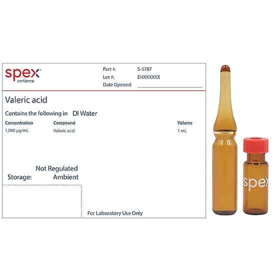 Spex S-3787-PK Valeric Acid Organic Standard, 1,000 µg/mL in DI Water; 1 mL; 4/pk