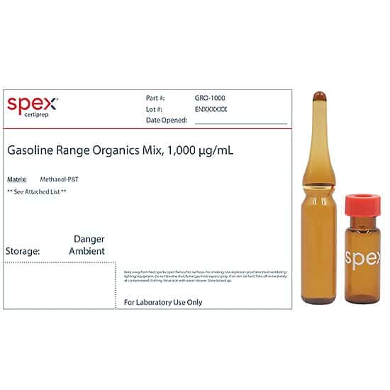 Spex GRO-1000-PK Gasoline Range Organics Mix for EPA Method 8015, 1,000 µg/mL; 1 mL; 4/pk