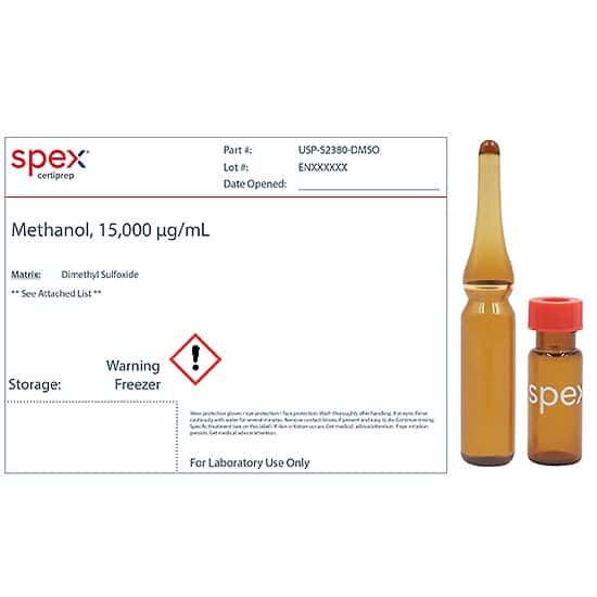 Spex USPS2380-DMSO-PK Methanol USP <467> Residual Solvent Standard, 15,000 µg/mL; 1 mL; 4/pk