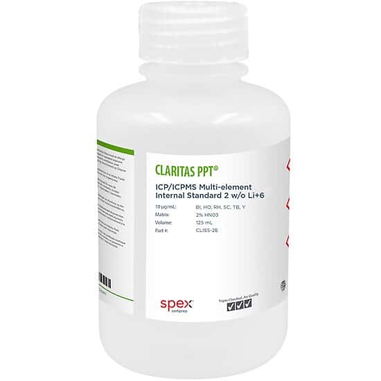 Spex CLISS-2E ICP/ICPMS Multi-Element Internal Standard 2 without Li+6, 10 µg/mL in 2% HNO3; 125 mL