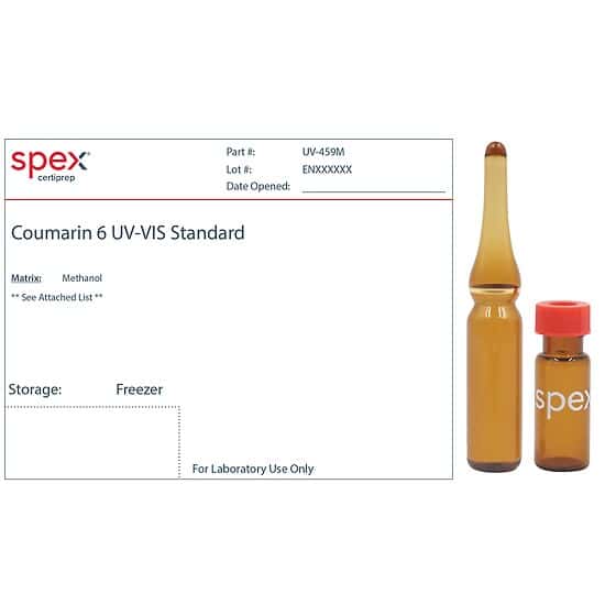 Spex UV-459M Coumarin 6 UV-VIS Standard, 32 ppm, in Methanol; 3.5 mL