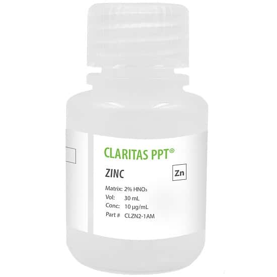 Spex CLZN2-1AM Claritas PPT® Grade Zinc, 10 µg/mL for ICP/ICP-MS in 2% HNO3; 30 mL