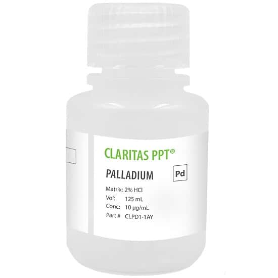 Spex CLPD1-1AY Claritas PPT® Grade Palladium, 10 µg/mL for ICP-MS in 2% HCl; 125 mL