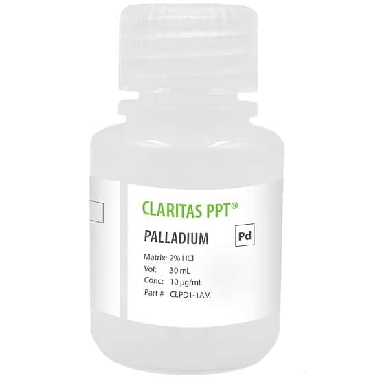 Spex CLPD1-1AM Claritas PPT® Grade Palladium, 10 µg/mL for ICP-MS in 2% HCl; 30 mL