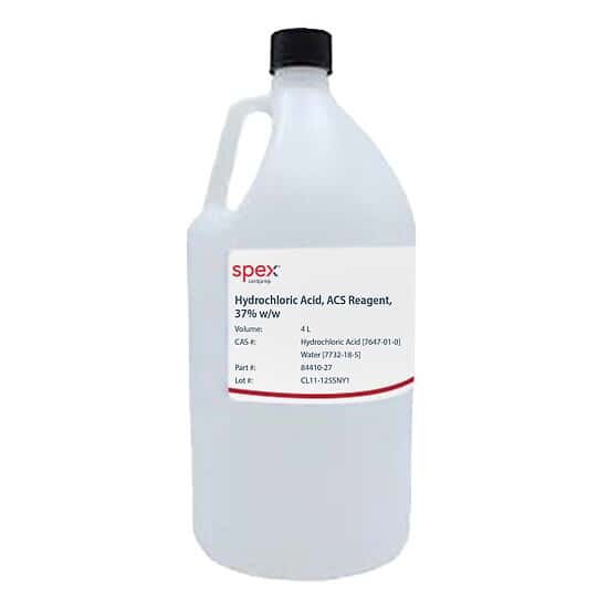 Spex Hydrochloric Acid, ACS Grade, 37% w/w, Poly Bottle; 4 L