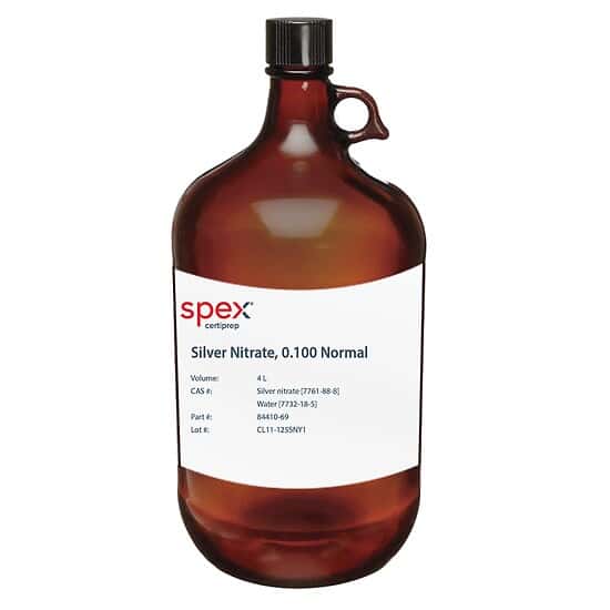 Spex Silver Nitrate, 0.1 N, Amber Glass Bottle; 4 L