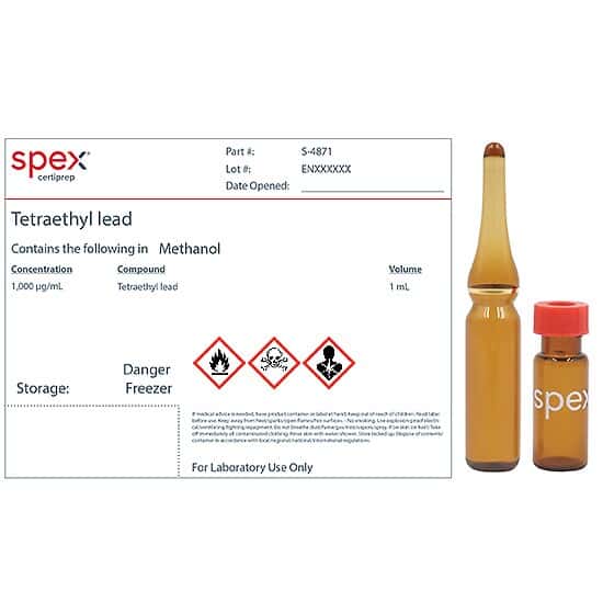 Spex CertiPrep S4871 Tetraethyl Lead, 1,000 µg/m in Methanol; 1 mL