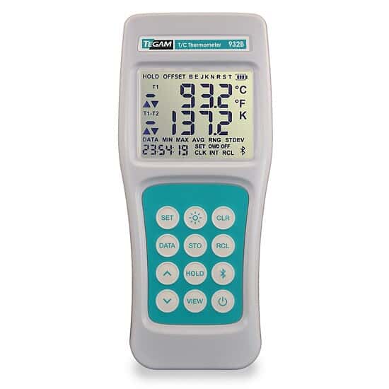 Tegam 932B Datalogging Thermocouple Thermometer with Wireless Connectivity, Dual-Input