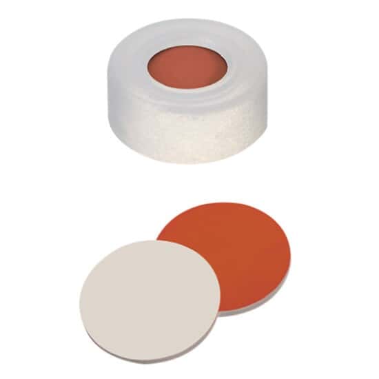 Thermo Scientific SureSTART™ Certified Snap Cap, 11 mm, Level 2, Polyethylene, Red Silicone Rubber/Clear PTFE Septum; 100/Pk