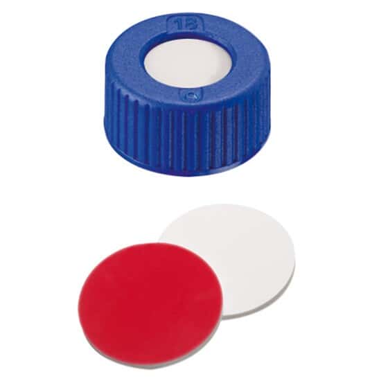 Thermo Scientific SureSTART™ Certified Screw Caps, 9 mm, Level 2, Polypropylene, White Silicone/Red PTFE Septum; 100/Pk