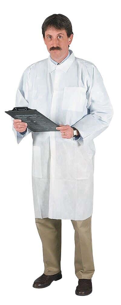 Total Source APP0242-W Polyethylene-Coated Polypropylene Lab Coats, Large, case of 30