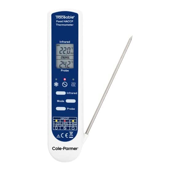 Traceable 2-in-1 Waterproof Food HACCP Thermometer; 1 Integral Fold-Out Probe