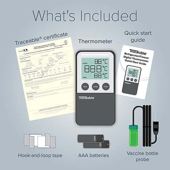 Fridge/Freezer Digital Thermometer with 5 mL Vaccine Bottle Probe