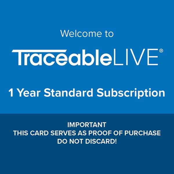 Traceable 1 Year Standard TraceableLive® Subscription Activation Code - Physcial Card