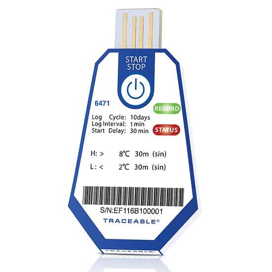 Traceable ONE™ Single-Use Refrigerated Transport USB Temperature Data Logger, 10 Day, 1 Minute Interval, 2 to 8°C; 40/Pk