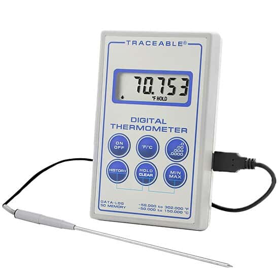 Traceable Scientific Thermistor Thermometer with Calibration; USB Probe 