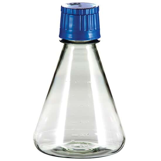 TriForest FPC1000S Flat-Base Sterile Erlenmeyer Shaker Flask, PC, 1000 mL; 24/CS