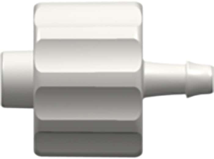 Value Plastics Luer to Hose Barb Fitting, Straight Adapter, White Nylon, Male Luer Integral Lock Ring x 500 Series Barb 1/16