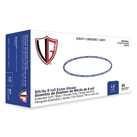 Vanguard Safety Powder-Free Nitrile Chemo Exam Gloves, 8.7 mil, Blue, Medium; 500/CS