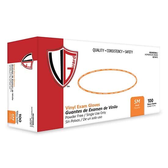Vanguard Safety Powder-Free Vinyl Exam Gloves, 4 mil, Clear, Small; 1000/CS