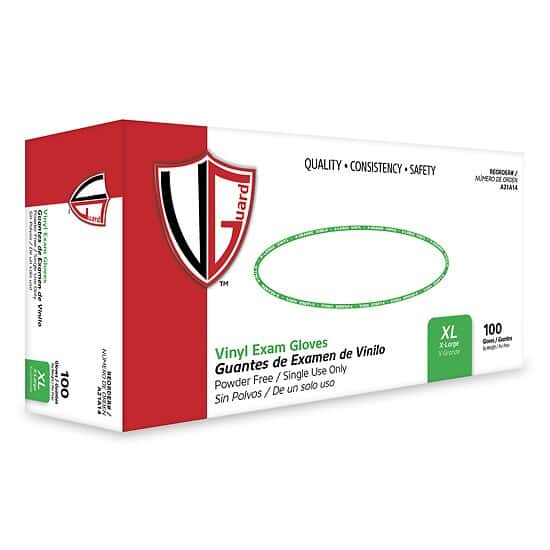 Vanguard Safety Powder-Free Vinyl Exam Gloves, 4 mil, Clear, Extra-Large; 1000/CS