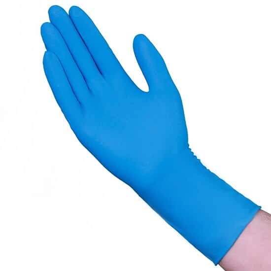 Vanguard Safety Powder-Free Latex Industrial Gloves, 14 mil, Blue, Medium; 500/CS