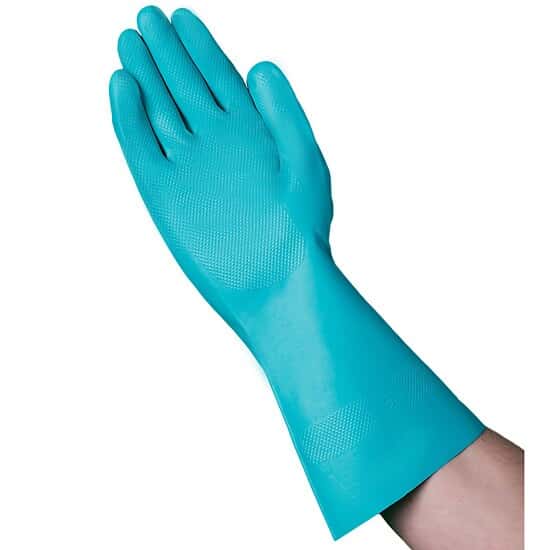 Vanguard Safety Nitrile Flock Lined Gloves, 15 mil, 13" Cuff, Green, Large; 144/CS from ColeParmer