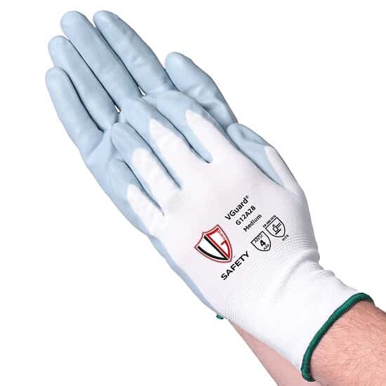 Vanguard Safety G12A211 Foam Nitrile Coated Nylon Knit Work Gloves, White/Gray, XXL; 144 Pairs/CS