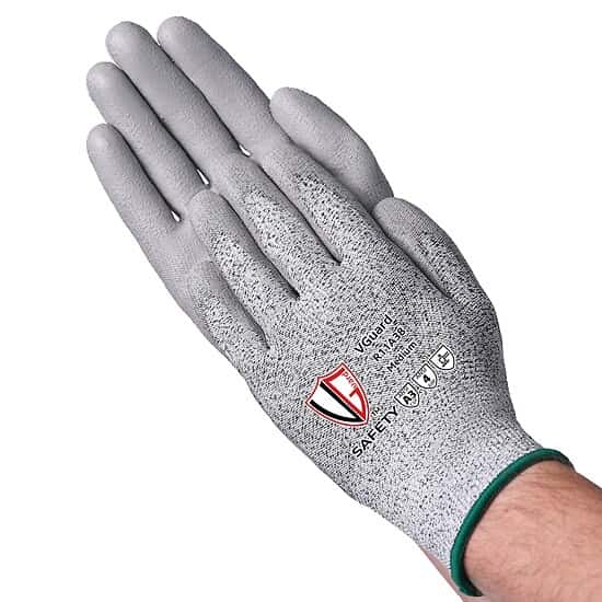 Vanguard Safety R11A310 A3 HPPE PU Coated Cut Resistant Work Gloves, Salt & Pepper, XL; 144 Pairs/CS