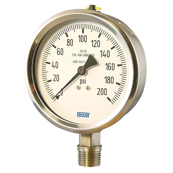 Wika 4285558 Pressure Gauge 0 to 1000 psi; 4" dial with 1/2" NPT(M