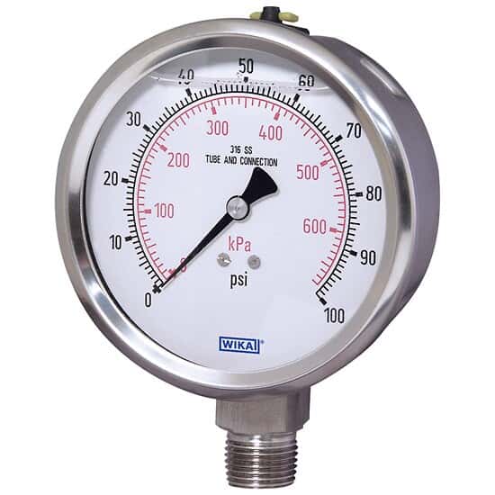 Wika 9833493 Bourdon Tube Pressure Gauge, 0 to 2000 psi, 2.5