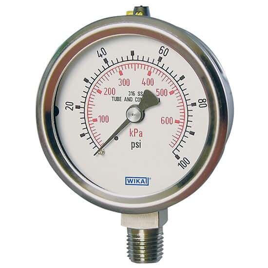 Wika 9833557 Bourdon Tube Pressure Gauge, 0 to 200 psi, 2.5" Dial, 1/4