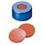 Cole-Parmer Blue Aluminum Crimp Cap, 11 mm Dia., Rubber/Butyl/TEF Septum w/Hole; 1000/PK