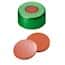 Cole-Parmer Green Aluminum Crimp Cap, 11 mm Dia., Rubber/Butyl/TEF Septum w/Hole; 1000/PK