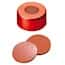 Cole-Parmer Red Aluminum Crimp Cap, 11 mm Dia., Rubber/Butyl/TEF Septum w/Hole; 1000/PK