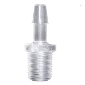 Cole-Parmer® 10-32 Thread to Hose Barb Fittings, Straight Adapter, Natural Polycarbonate