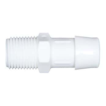 Cole-Parmer® Cleanroom NPT(M) to Hose Barb Fittings, Straight Adapter, White Nylon