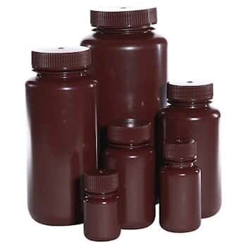 Cole-Parmer® Economy Amber Wide-Mouth Plastic Bottle, HDPE