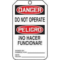 Accident Prevention Tags; Danger: Do Not Operate/No Hacer Funcionar! - Bilingual