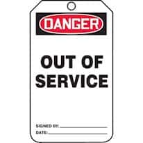 Accident Prevention Tags; Danger: Out Of Service