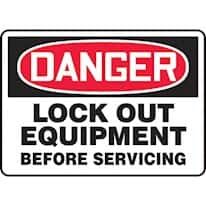 DANGER - LOCK OUT EQUIPMENT BEFORE SERVICING